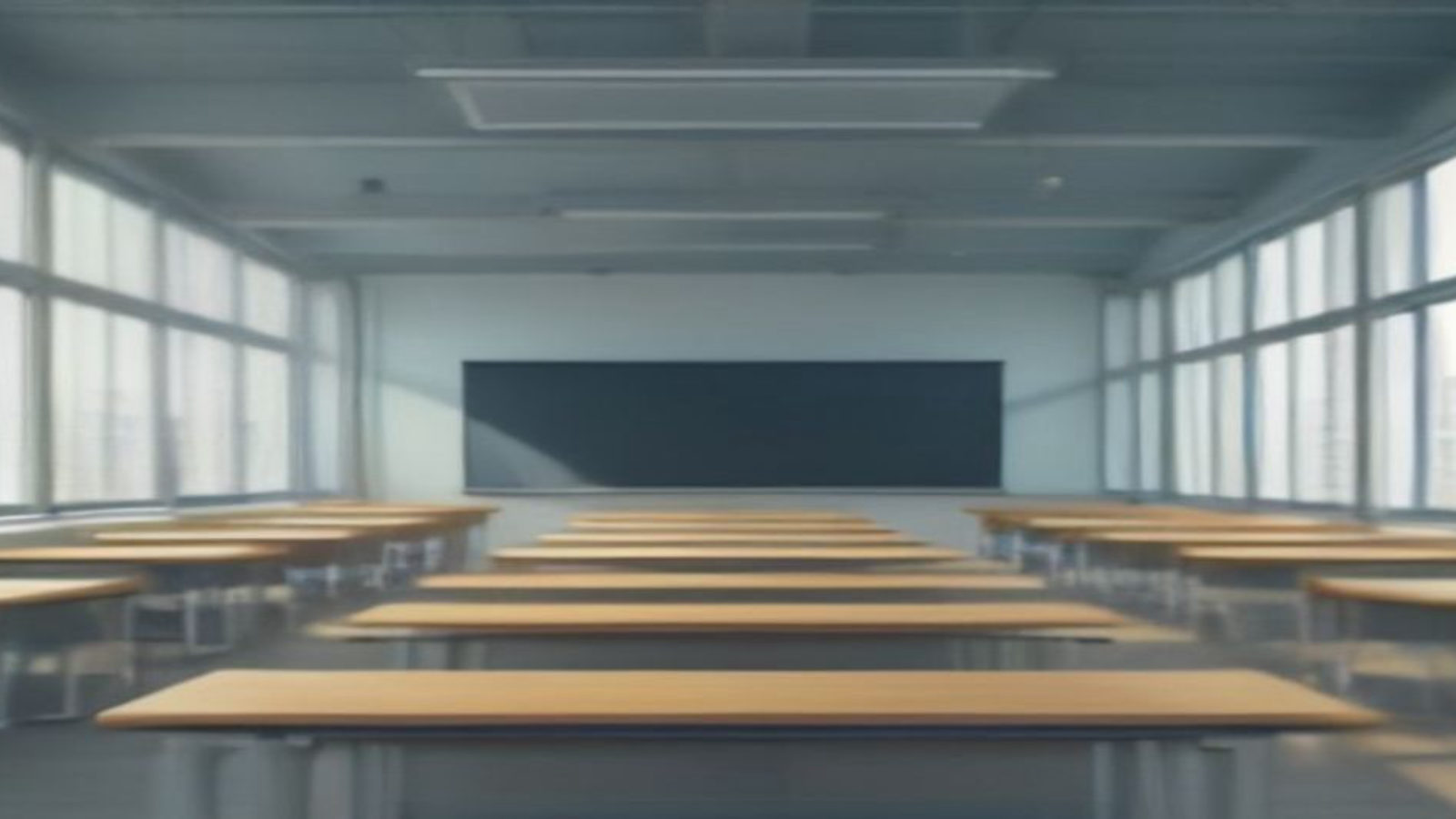 Αίθουσα διδασκαλίας με θρανία και λευκό πίνακα